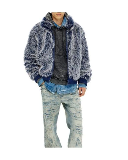 DIESEL Blue Shaggy Winter Jacket for men
