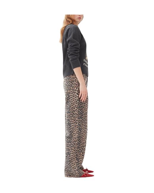 Ganni Gray High-Rise Wide-Leg Jeans
