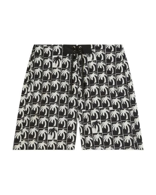 Palm Angels Black Logo Printed Drawstring Swim Shorts for men
