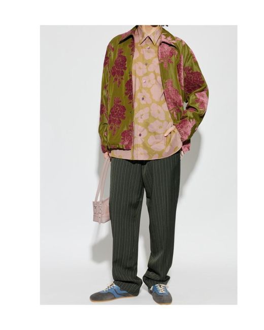 Dries Van Noten Green Patterned Trousers for men