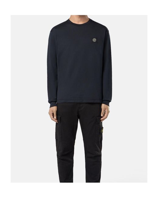 Stone Island Blue Long Sleeved Compass Patch T-Shirt for men