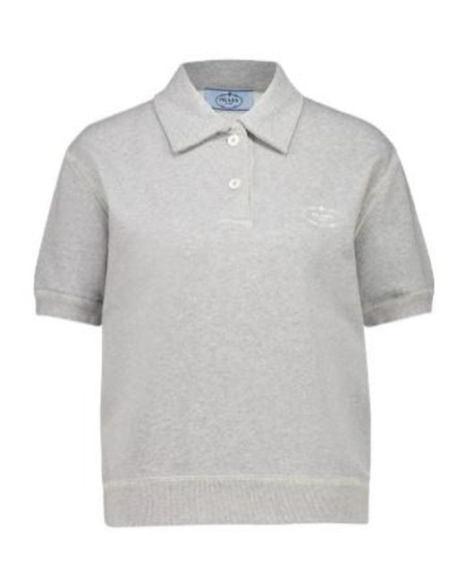 Prada Gray Logo-Print Polo Top