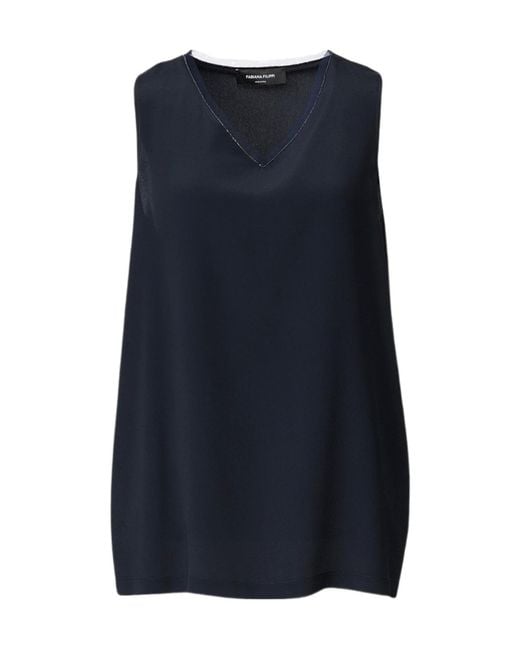 Fabiana Filippi Blue Crepe De Chine Tank Top