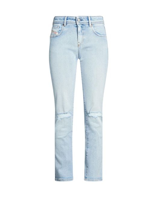 DIESEL Blue Solid Color Straight-Leg Trousers