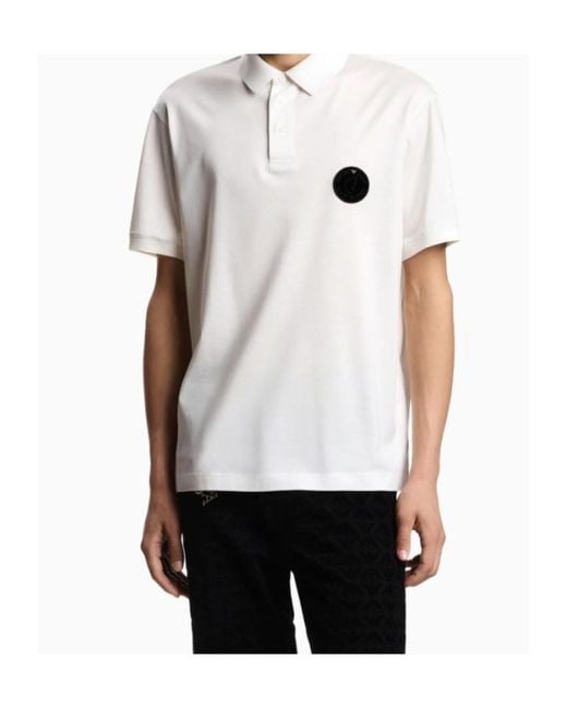 Emporio Armani White Appliqué Polo Shirt for men