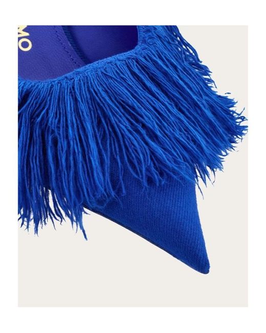Ferragamo Blue Fringed Eva Mule