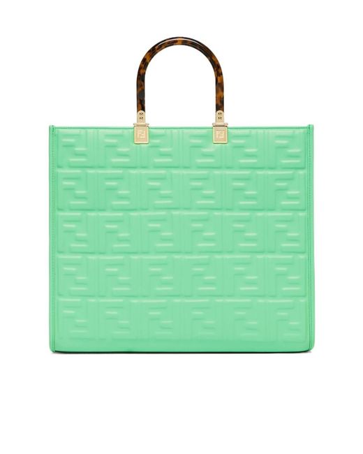 Fendi Green Leather Shopper With Ff Motif