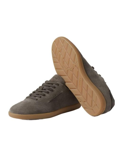 Zegna Brown Paneled Low-Top Sneakers for men