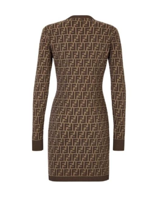 Fendi Brown Monogrammed Long-Sleeved Dress