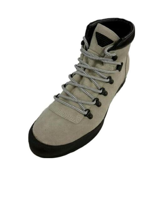Emporio Armani Gray Logo-Lacing High-Top Casual Sneakers for men