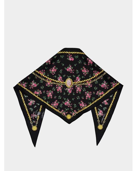 Dolce & Gabbana Black Chain-Print Floral Scarf
