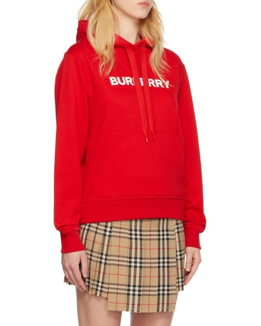 Burberry Red Logo Print Cotton Hoodie
