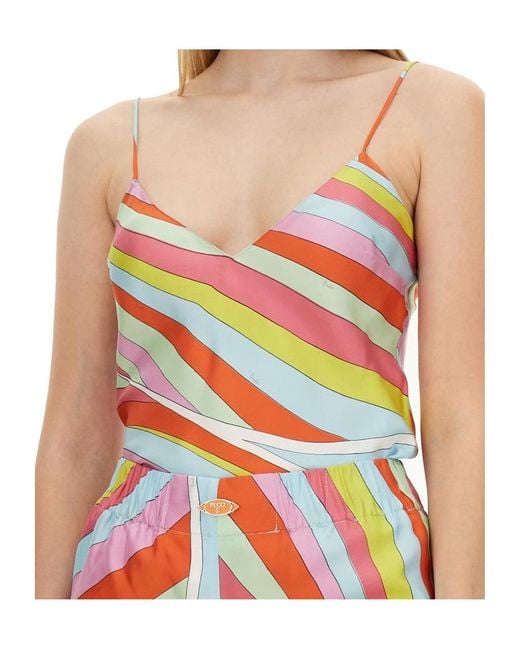 Emilio Pucci White Iride-Print Silk Camisole Top