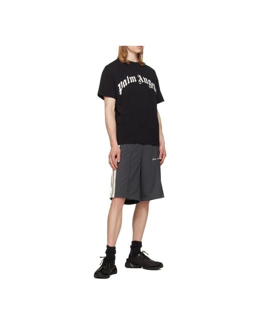 Palm Angels Black Curved Logo Regular Tee for men