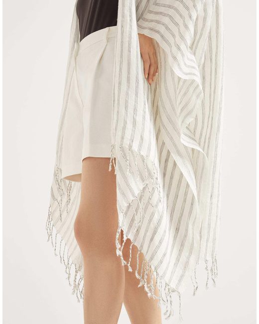 Brunello Cucinelli White Striped Poncho