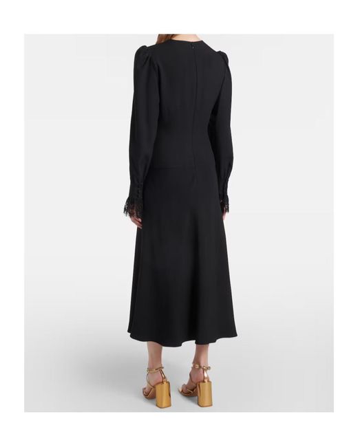 Alessandra Rich Black Lace-Trimmed Satin Midi Dress