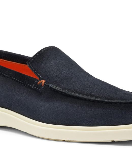 Santoni Blue Almond-Toe Slip-On Loafers for men