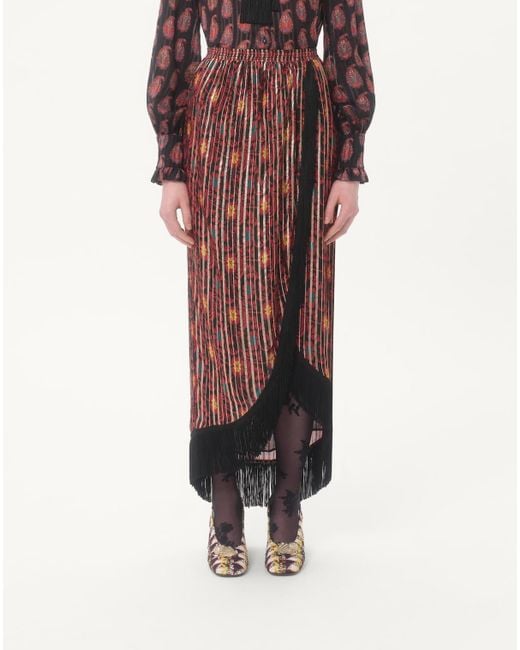 Valentino Purple Fringed Floral-Print Maxi Skirt