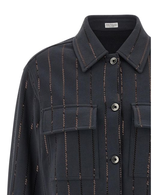 Brunello Cucinelli Black Sequin Embellished Fleece Shirt