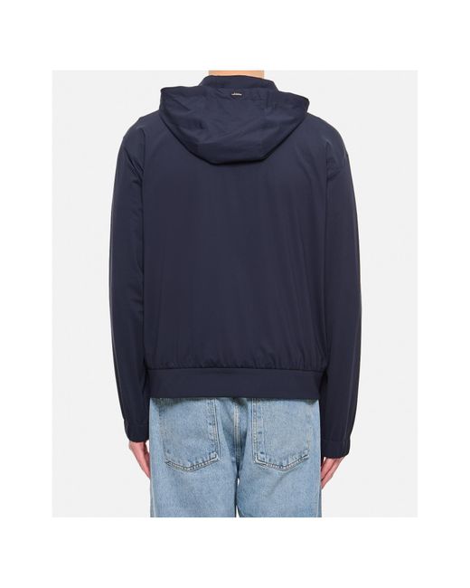 Herno Blue Logo Patch Zip-Up Drawstring Hoodie for men