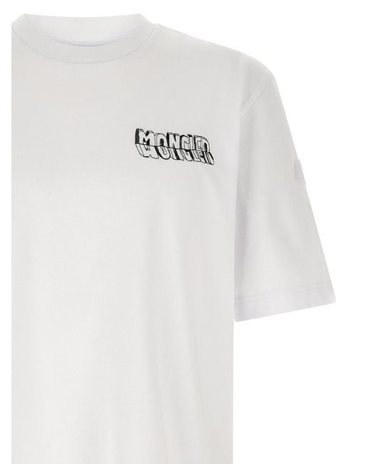 Moncler White Sketch Embroidered Logo Crewneck T-Shirt for men