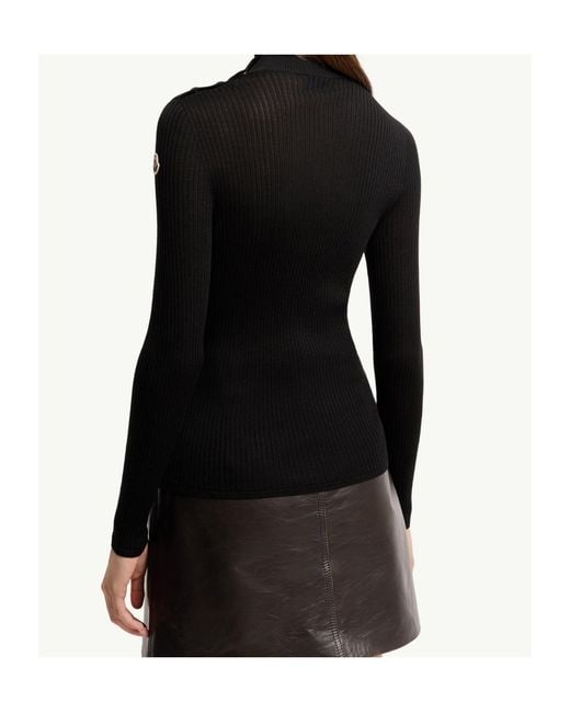 Moncler Black Ribbed Turtleneck Knitted Top