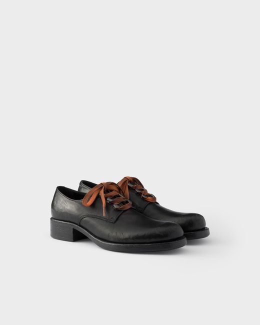 Prada Black Antiqued Leather Lace-Up Shoes