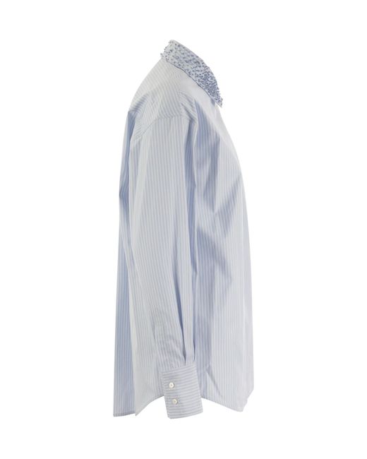 Fabiana Filippi Blue Embellished Pinstriped Shirt