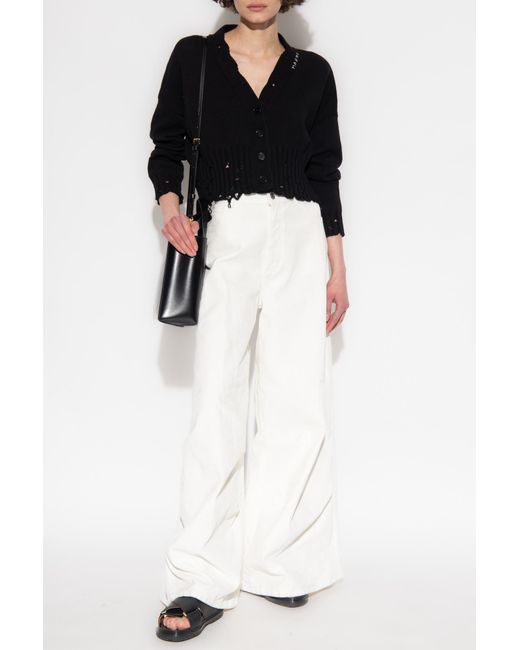 Marni Black Distressed Cropped Knitted Cardigan