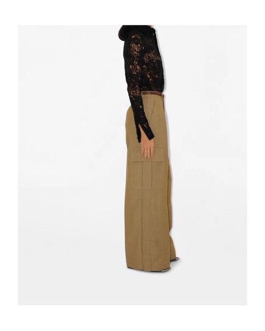 Burberry Natural Wide-Leg Pleated-Detailed Trousers