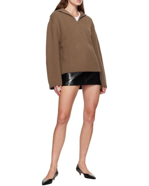 Courreges Brown Half-Zip Ribbed-Knit Sweater