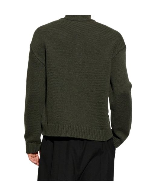 Jil Sander Green Ribbed Stand Collar Knitted Sweater for men