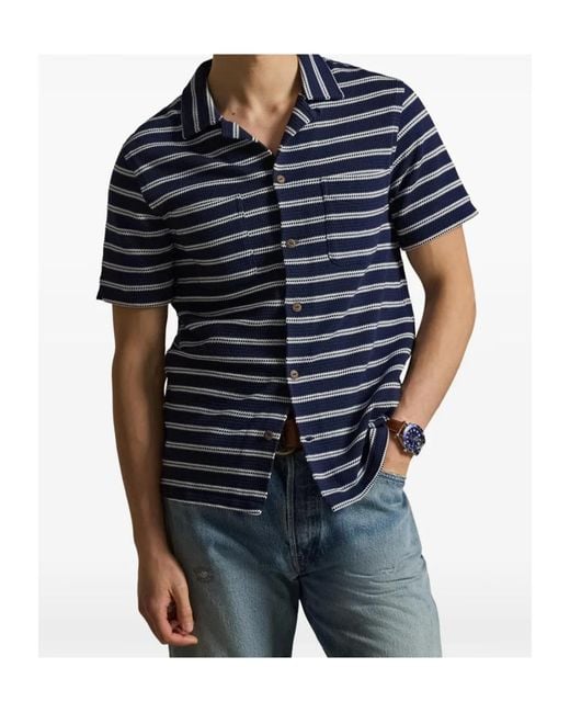 Polo Ralph Lauren Blue Striped Knit Sport Shirt for men