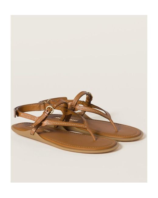 Miu Miu Brown Flat Thong Sandals