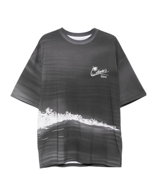Amiri Gray Palm Tree Printed Crewneck T-Shirt for men