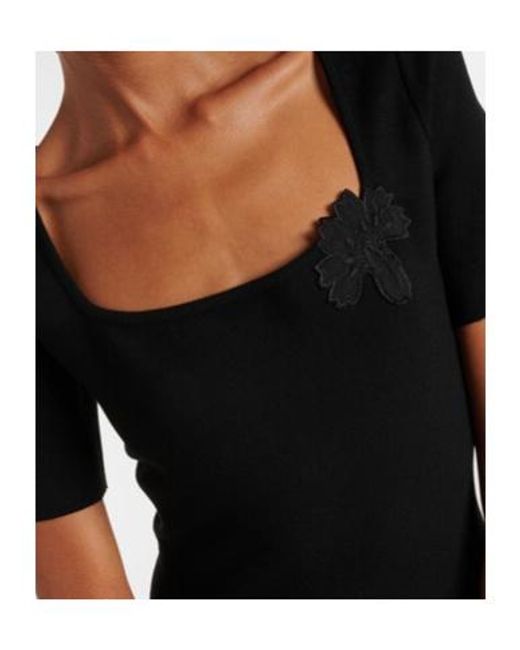 Oscar de la Renta Black Lace-Trimmed Knitted Minidress