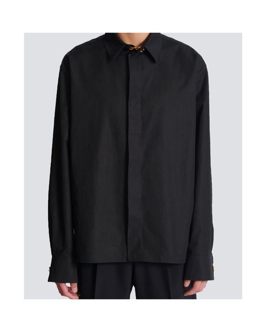 Balmain Black Asymmetric Poplin Shirt for men