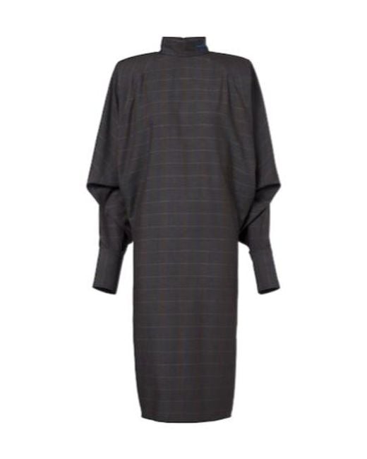 Mugler Gray Checked Draped Midi Dress