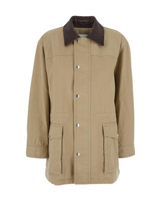 DUNST Natural Jacket With Corduroy Collar And Snaps