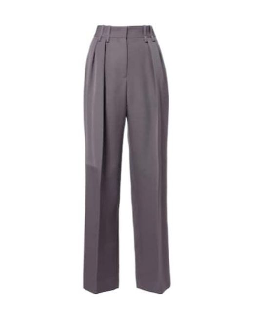 Jil Sander Gray Pleated Wool Wide-Leg Pants