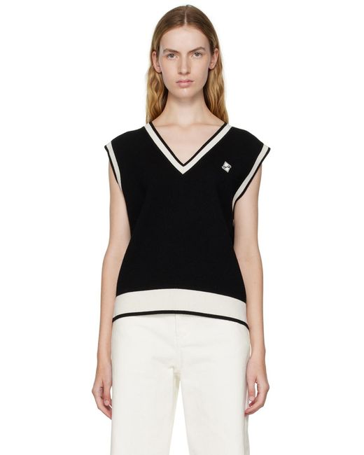we11done Black Logo-Patch Wool-Blend Vest for men