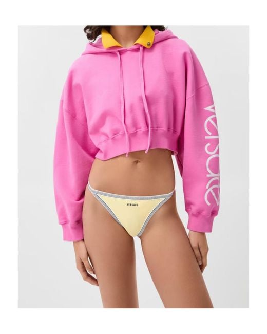 Versace Natural Embroidered-Logo Bikini Bottoms