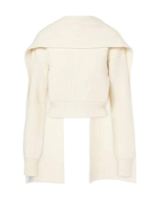 Erdem White Cropped Wool And Cashmere Scarf Sweater
