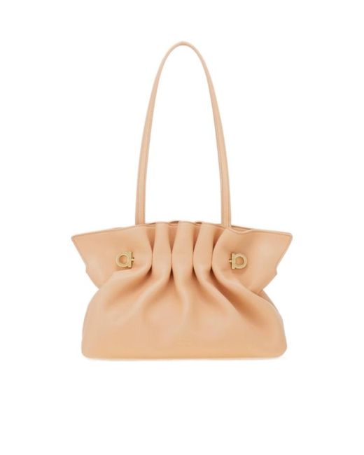 Ferragamo Natural Ferragamo Small Gather Detailed Soft Bag