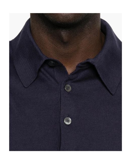 Zegna Blue Fine Knit Polo Shirt for men