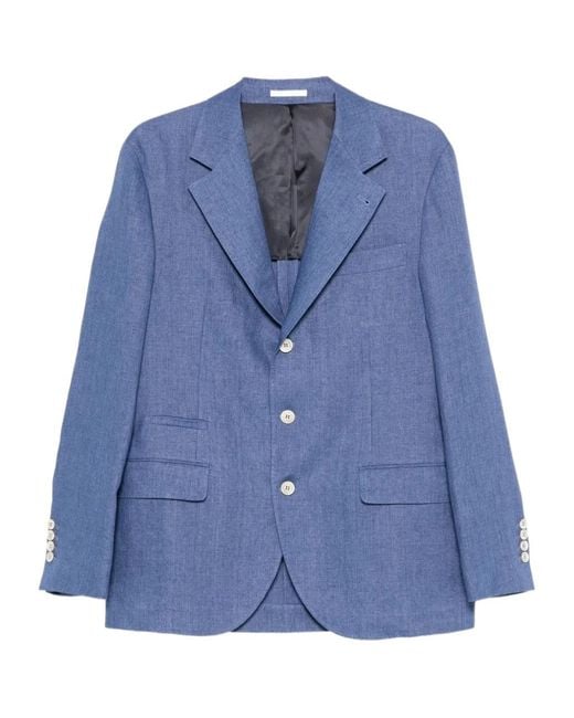 Brunello Cucinelli Blue Single-Breasted Tailored Blazer for men