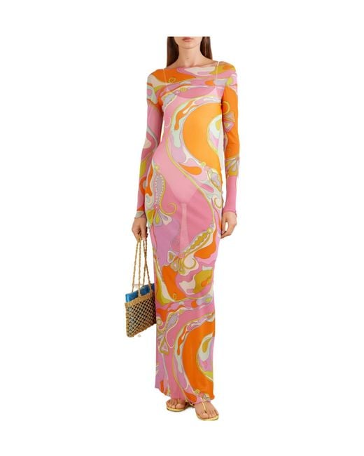 Emilio Pucci Pink Printed Tulle Maxi Dress