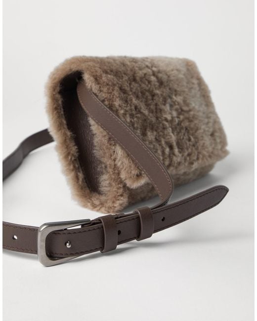 Brunello Cucinelli Brown Shearling Cross Body Bag