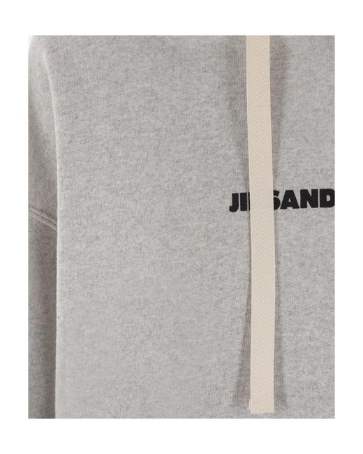 Jil Sander Gray Logo Printed Drawstring Hoodie