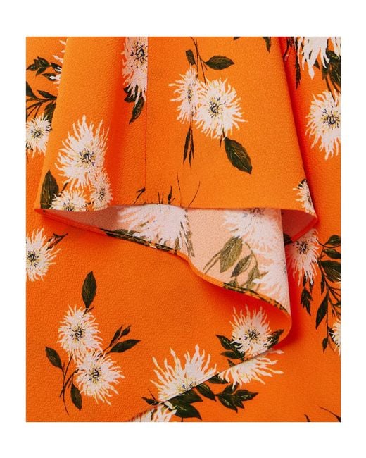 Emilia Wickstead Orange Floral-Print Stretch Crepe Midi Shirt Dress